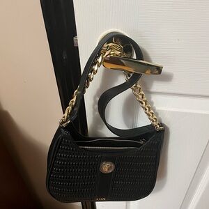 Aldo Black and Gold Croc-Embossed Shoulder Bag